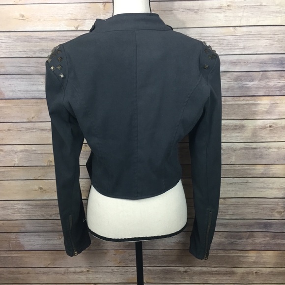 YA Los Angeles Cropped Studded Moto Jacket Grey L - Picture 4 of 7